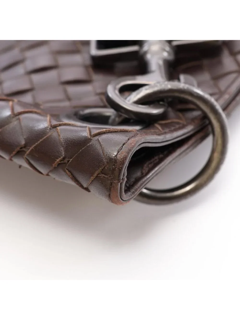 Bottega Veneta Shoulder Bag Intrecciato Dark Brown Black Leather